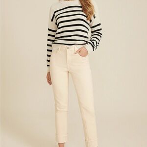 Cream Slim Straight Ankle Jeans with cuff for Women - 12 regular